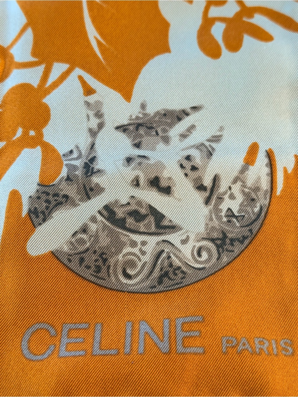 Celine Silk Scarf Orange & White Print with COA - Picture 3 of 8